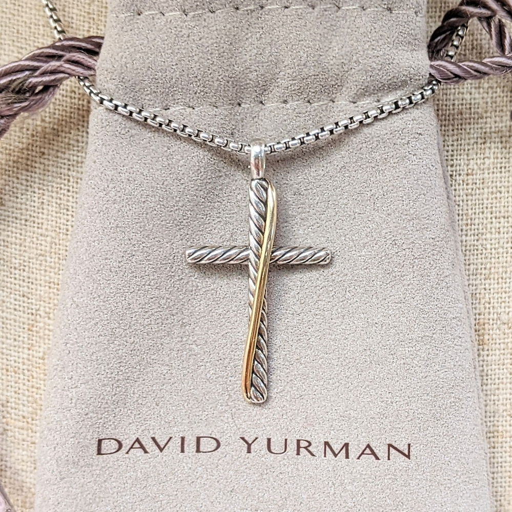 ⚡SOLD⚡David Yurman Crossover Cross 925 Sterling Silver Necklace w. 18k Gold